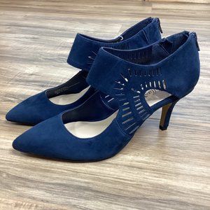 NWOB Bella-Vita Blue Suede Leather Heeled Cutout Booties - Size 9WW